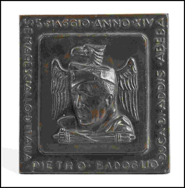 Placchetta commemorativa Pietro Badoglio...  - Asta Militaria, Ordini cavallereschi e altri cimeli: Con la Collezione Aldo Soligo e la Successione Giovanni Martini - Bertolami Fine Art - Casa d'Aste