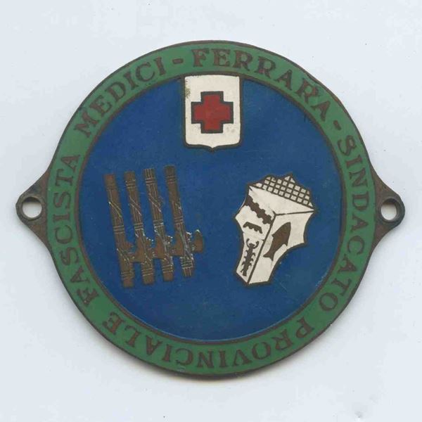 Enamelled plate of the Fascist doctors union of Ferrara...