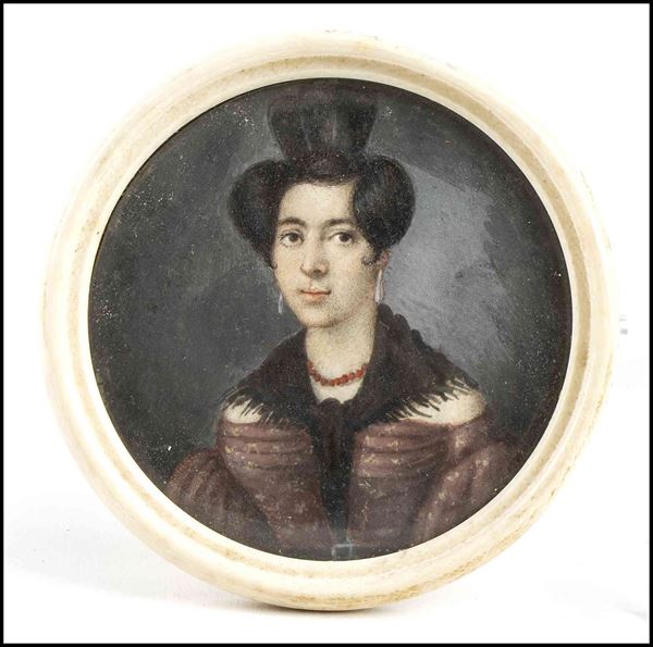 Ritratto in miniatura di giovane donna, 1831...