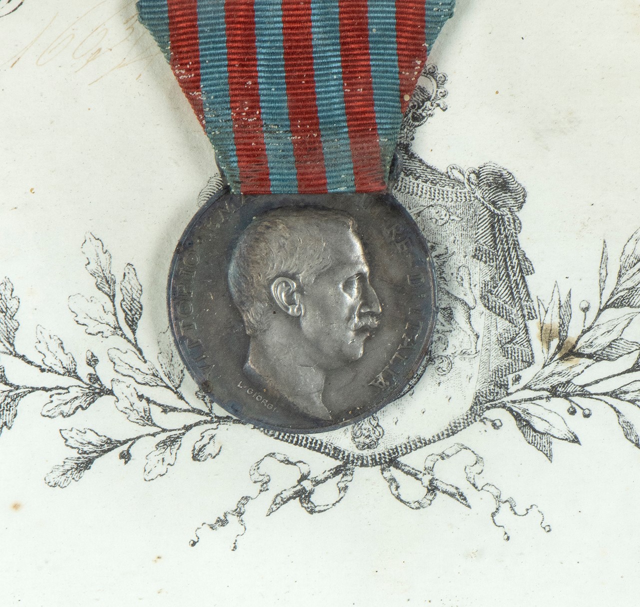 Medaglia della Guerra Italo-turca Incorniciata con Diploma di Concessione