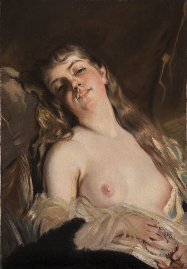 CHARLES JOSUAH CHAPLIN (Les Andelys, 1825 - Parigi, 1891) : Reclined nude  - Oil on canvas, 80 x 60 cm  - Auction Dipinti, Disegni e Sculture dal XIX al XXI secolo e Collezione Cornelio Di Marzio - Bertolami Fine Art - Casa d'Aste