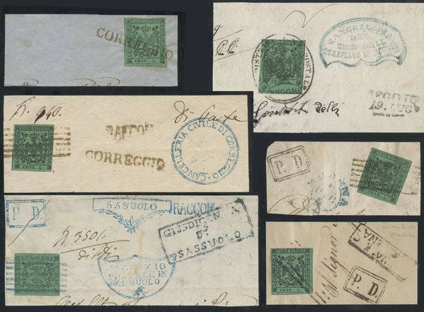 Modena - set of fragments with interesting cancellations.  - Auction Stamps and Postal History - Bertolami Fine Art - Casa d'Aste