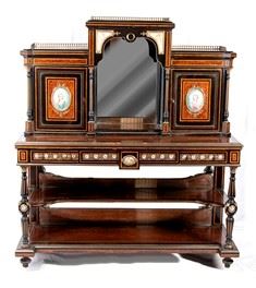 Credenza Vittoriana inglese intarsiata con placche di Sevres -  XIX secolo...