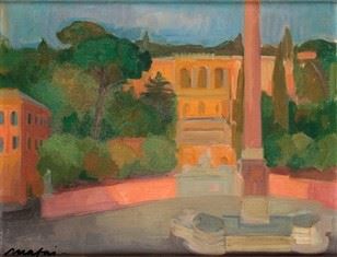 MARIO MAFAI : Piazza del Popolo in Rome  - Oil on canvas, 36 x 45 cm - Auction Dipinti, Disegni e Sculture dal XIX al XXI secolo e Collezione Cornelio Di Marzio - Bertolami Fine Art - Casa d'Aste