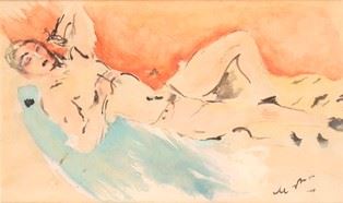 FILIPPO DE PISIS (Ferrara, 1896 &#8211; Milano, 1956) : Nudo  - Tecnica mista su carta, 24 x 40 cm   - Asta Dipinti, Disegni e Sculture dal XIX al XXI secolo e Collezione Cornelio Di Marzio - Bertolami Fine Art - Casa d'Aste