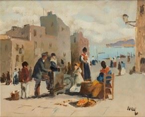 LUIGI SURDI - Scena di paese sul mare, 1940