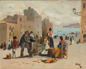 Luigi Surdi - Scena di Paese sul Mare, 1940