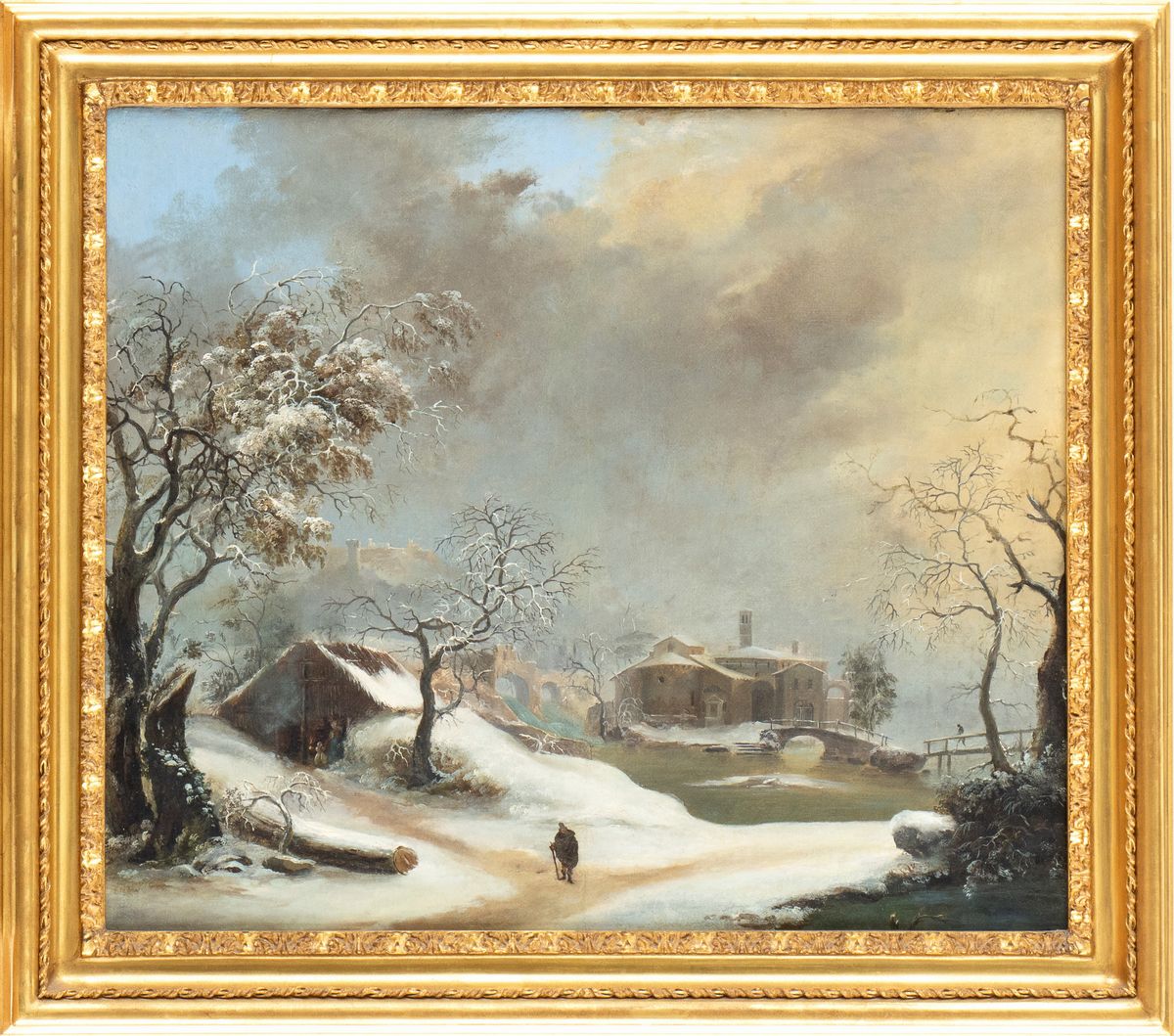 Francesco Foschi - Paesaggio Invernale con Viandante e Ponte sullo Sfondo
