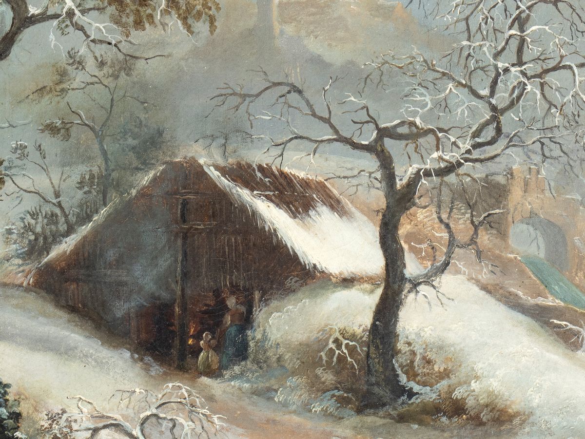 Francesco Foschi - Paesaggio Invernale con Viandante e Ponte sullo Sfondo