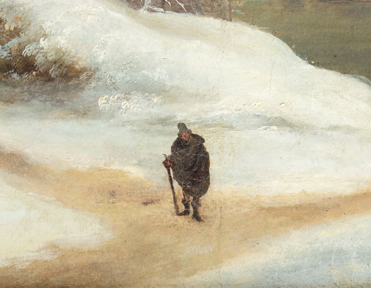 Francesco Foschi - Paesaggio Invernale con Viandante e Ponte sullo Sfondo