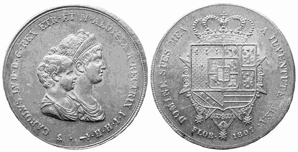 FIRENZE. Regno d'Etruria. Carlo Ludovico di Borbone e Maria Luigia Reggente (1803-1807). Dena da 10 lire 1807. Ag (39,25 g; 45 mm)  - Auction Modern Coins - Bertolami Fine Art - Casa d'Aste