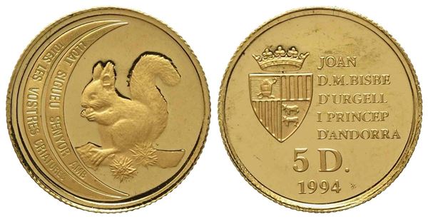 ANDORRA. Joan Martì e Alanis (1971-2003). 5 diners 1994. Au titolo 999 (1,56 g)...