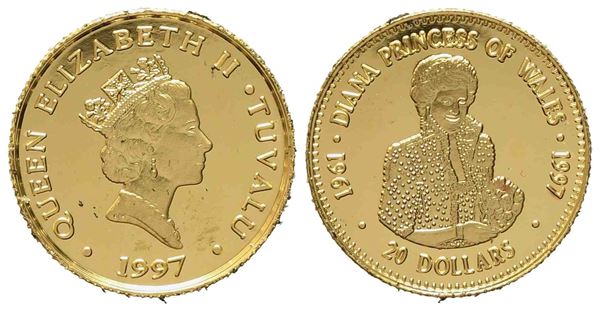 TUVALU. 20 dollari 1997. Per la morte della principessa Diana. Au titolo 999 (1...