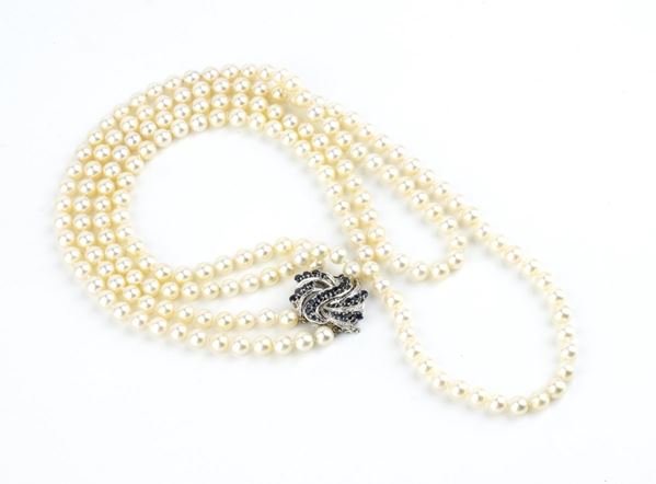 Pearl sapphire gold necklace ...