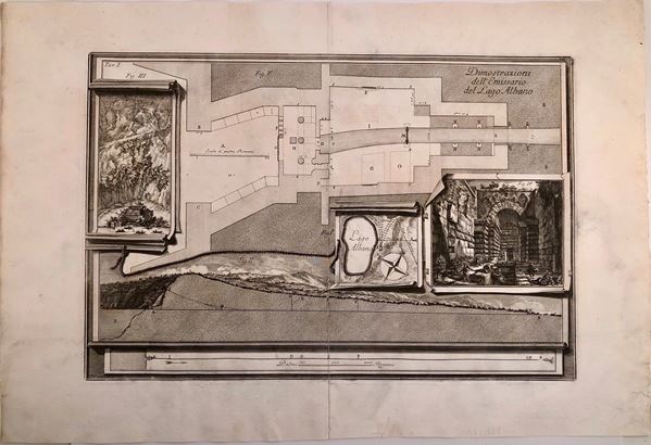 Giovanni Battista Piranesi - Descrizione e disegno dell'Emissario del Lago Albano (3 tavole), 1762...