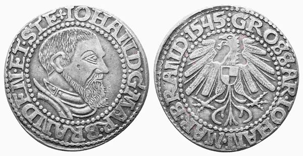 POLONIA. Johan di Brandeburgo-Kustrin (1535-1571). Grosso 1545. Ag (2,36 g). Ba...