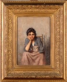 Dipinto italiano raffigurante figura femminile - FRANCESCO PAOLO DIODATI...  - Auction Mobili, vetri Gallé, Tappeti e Oggetti d'arte dal XVII all'inizio del XX secolo - Bertolami Fine Art - Casa d'Aste