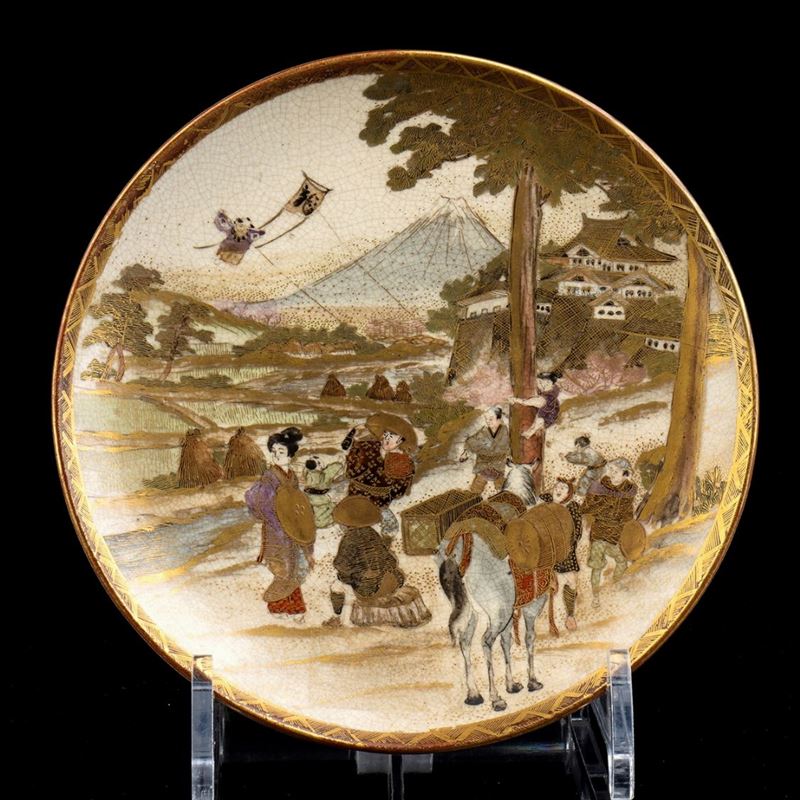 Piattino in Ceramica 'satsuma' con Decoro a Smalti Policromi e Oro