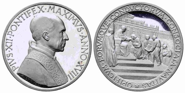 CITTA' DEL VATICANO. Pio XII (1939-1958). Medaglia in argento (44,07 mm – 35,42...  - Auction Monete e medaglie moderne Italiane ed Estere - Bertolami Fine Art - Casa d'Aste