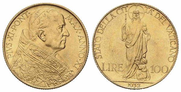 CITTA' DEL VATICANO. Pio XI (1929-1938). 100 lire 1932. Au (8,82 g). qFDC...