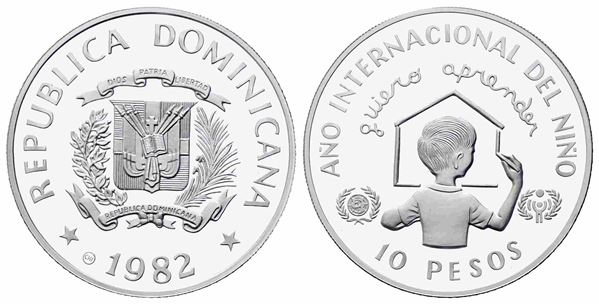 REPUBBLICA DOMINICANA. 10 Pesos 1982. Silver PROOF. Ag. (23,33 g). KM#57. PROOF...  - Auction Monete e medaglie moderne Italiane ed Estere - Bertolami Fine Art - Casa d'Aste