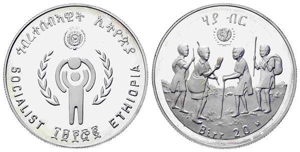 ETIOPIA. 20 Birr 1979 Silver PROOF. KM#54. Ag (23,33 g). PROOF...