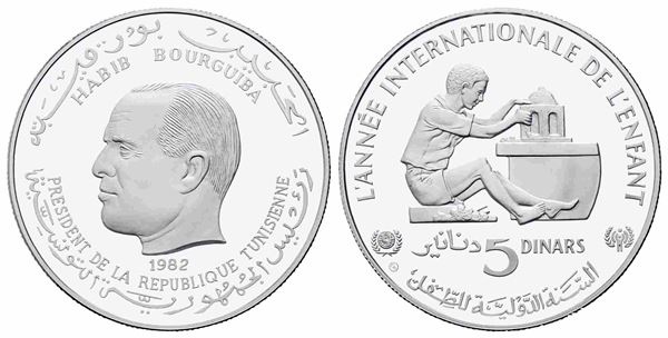 TUNISIA. 5 dinari 1982. Silver PROOF.. Ag (27.22 g). KM#313. PROOF...