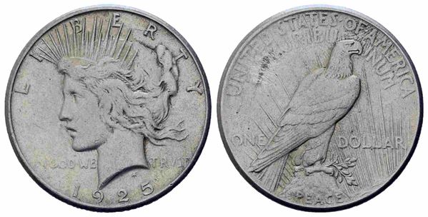 USA. Dollaro Peace 1925. Ag (26,6 g). qSPL...  - Auction Monete e medaglie moderne Italiane ed Estere - Bertolami Fine Art - Casa d'Aste