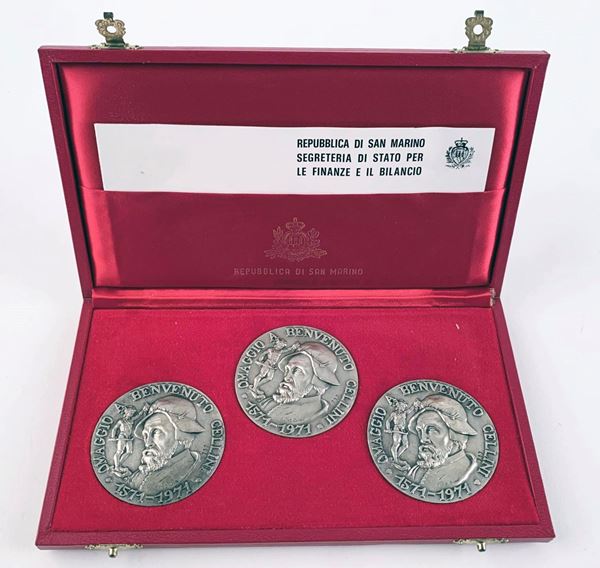 SAN MARINO. Trittico Medaglie per il IV centenario della morte di Benvenuto Cellini 1971. Ag (55 g cad.; 50 mm)