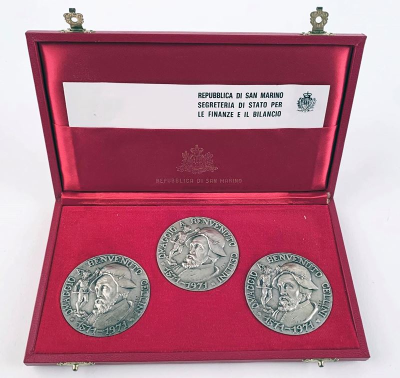 San Marino. Trittico Medaglie per il IV Centenario della Morte di Benvenuto Cellini 1971. Ag (55 ...