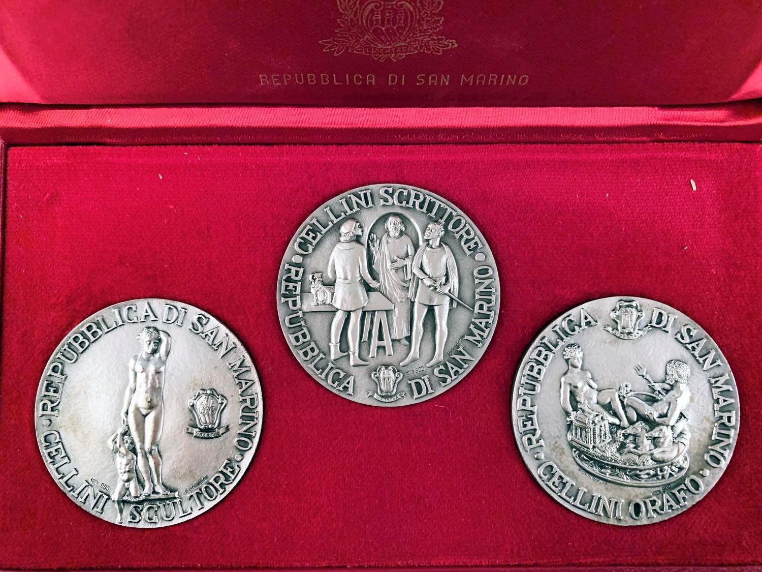 San Marino. Trittico Medaglie per il IV Centenario della Morte di Benvenuto Cellini 1971. Ag (55 ...