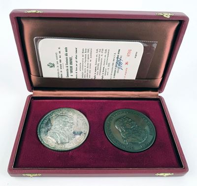 San Marino. Dittico Medaglie Napoleone Bicentenario della Nascita 1969. Ag (60 MM - 98 G), Ae (60...