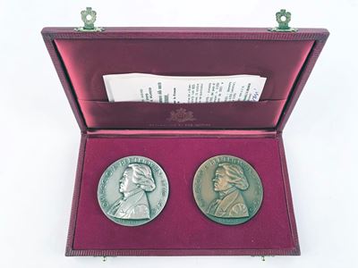 San Marino. Dittico Medaglie Beethoven Bicentenario della Nascita 1970. Ag (60 MM - 115 G), Ae (6...