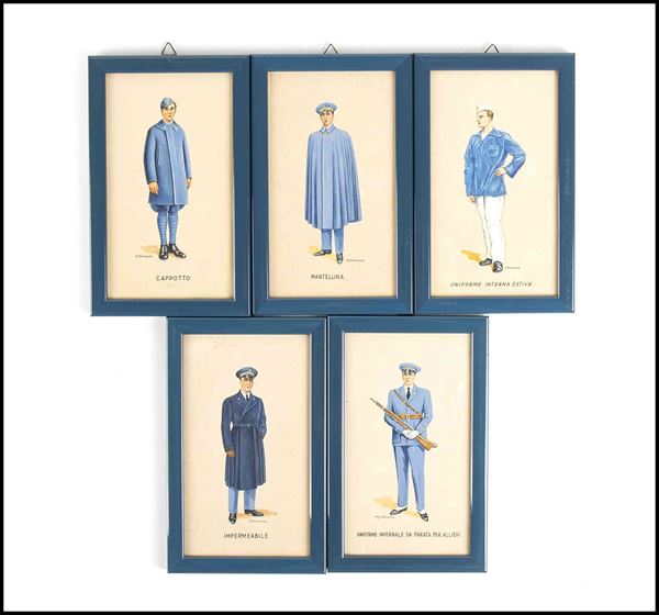 Lot of 5 representations of Regia Aeronautica uniforms...  (Militaria...)  - Auction Militaria, Medals and Orders of Chivalry - Bertolami Fine Art - Casa d'Aste