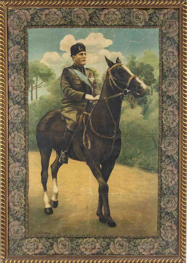 Equestrian portrait of Benito Mussolini...  (Ventennio...)  - Auction Militaria, Medals and Orders of Chivalry - Bertolami Fine Art - Casa d'Aste