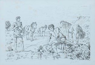 GIORGIO DE CHIRICO : Cavalli e Cavalieri...  - Lithograph on paper, - Auction Dipinti, disegni e sculture dal XIX al XXI Secolo. Vetri e Ceramiche del ‘900 - Bertolami Fine Art - Casa d'Aste