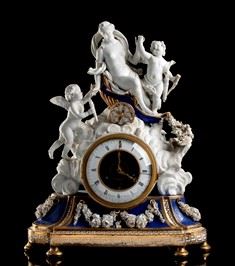 Raro orologio Luigi XVI in porcellana bianca e blu con movimento a vista - Jacq...