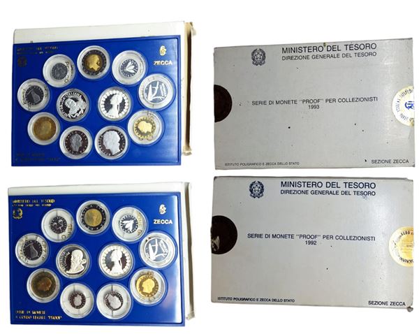 REPUBBLICA ITALIANA. Monetazione in lire. Lotto composto da n. 4 serie divisionali PROOF 1989, 1990, 1992, 1993.