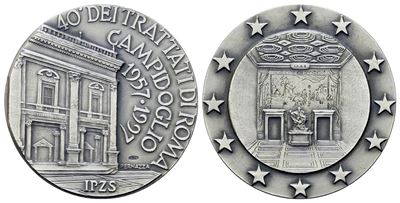 Repubblica Italiana. Medaglia 40° Anniversario Trattati di Roma 1997. Ag 986/1000 (40 MM; 31,10gr...