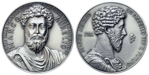 REPUBBLICA ITALIANA. Medaglia IPZS Marco Aurelio 1996. Ag (50 mm – 52 g). In as...  - Auction Monete e medaglie moderne Italiane ed Estere - Bertolami Fine Art - Casa d'Aste