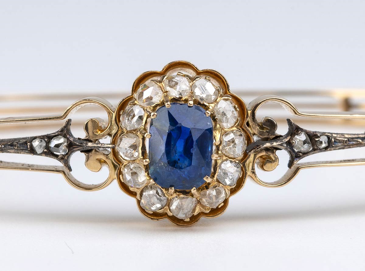 Bracciale e Spilla in Oro ed Argento con Zaffiri e Diamanti - Fine XIX Secolo