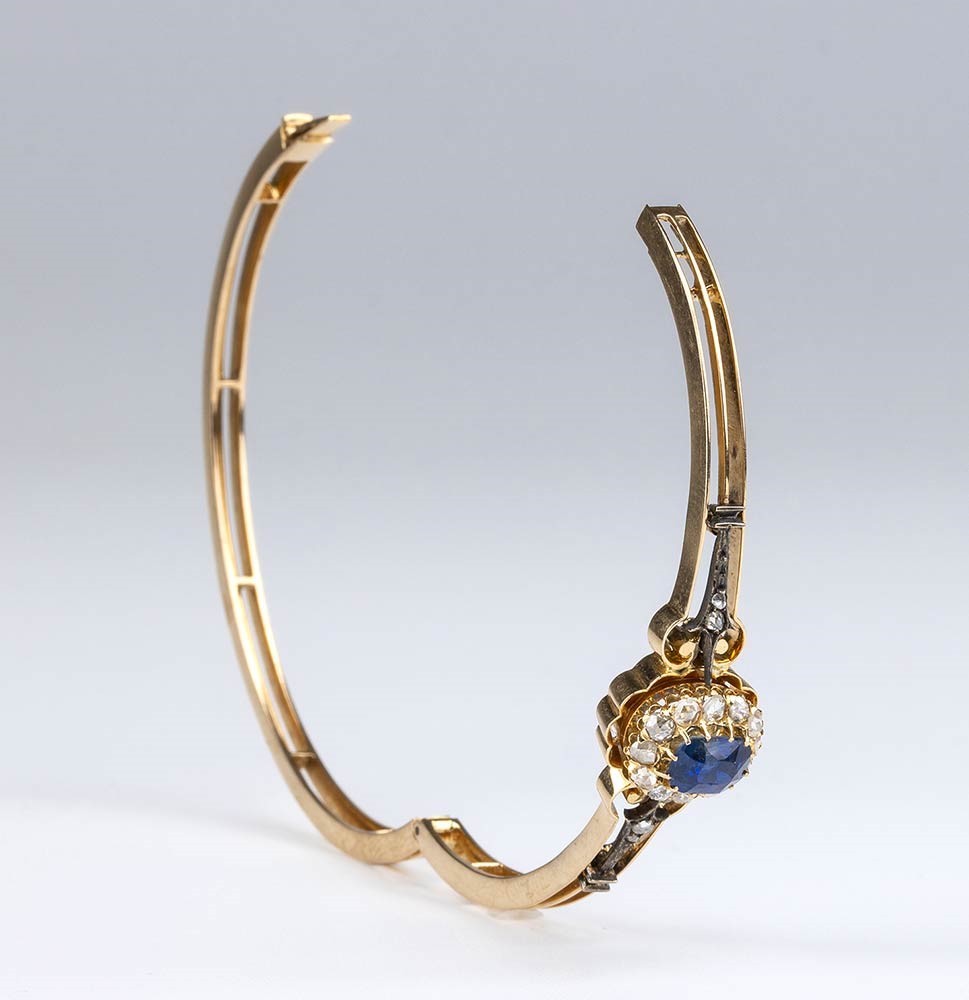 Bracciale e Spilla in Oro ed Argento con Zaffiri e Diamanti - Fine XIX Secolo