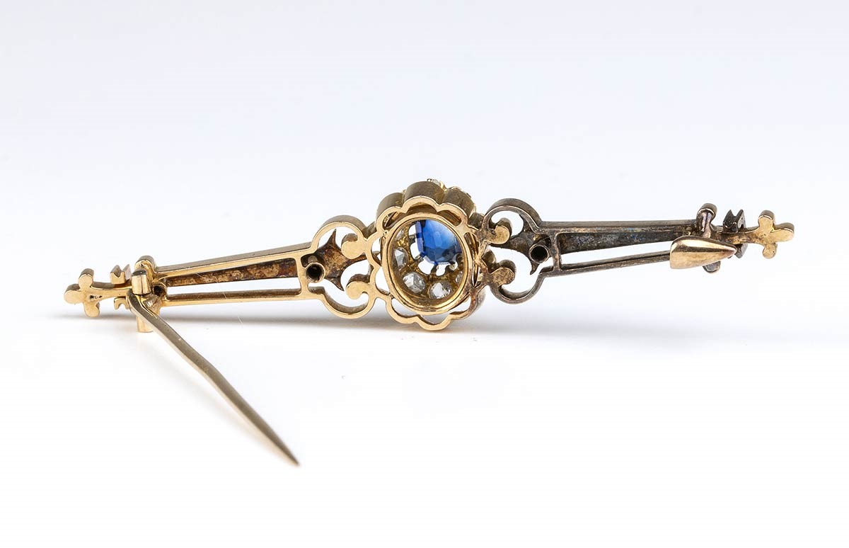 Bracciale e Spilla in Oro ed Argento con Zaffiri e Diamanti - Fine XIX Secolo