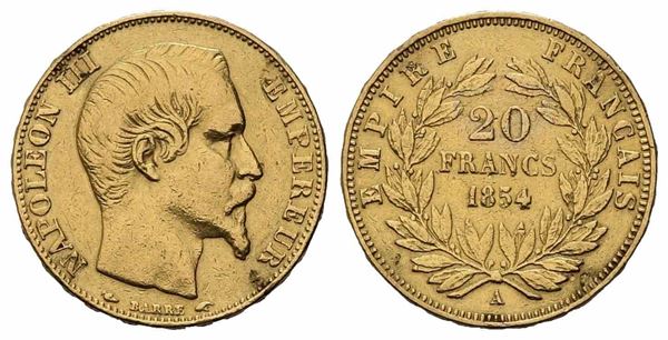 FRANCIA. Napoleone III (1852-1870). 20 franchi 1854. Parigi. Au (6,42 g). KM#78...
