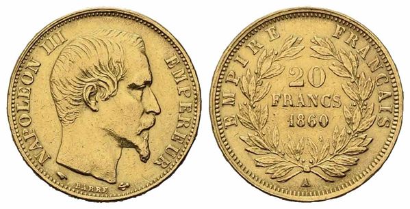 FRANCIA. Napoleone III (1852-1870). 20 franchi 1860. Parigi. Au (6, 44 g). KM#7...