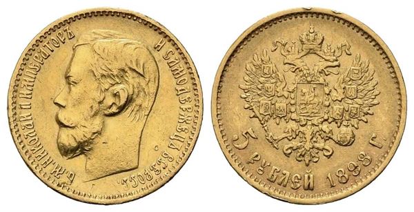 RUSSIA. Nicola II (1894-1917). 5 rubli 1898. Au (18,35 mm – 4,28 g). BB/qSPL...  - Auction Monete e medaglie moderne Italiane ed Estere - Bertolami Fine Art - Casa d'Aste