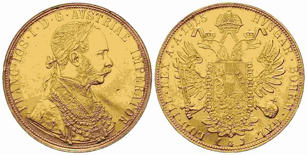 AUSTRIA. Francesco Giuseppe (1848-1816). 4 ducati 1915. Au titolo 986 (39,50 mm...
