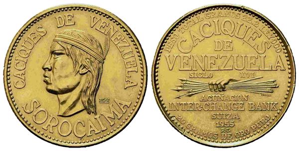 VENEZUELA. 60 bolivares 1955. Au titolo 900 (29,75 mm – 22,26 g). qFDC...  - Auction Monete e medaglie moderne Italiane ed Estere - Bertolami Fine Art - Casa d'Aste