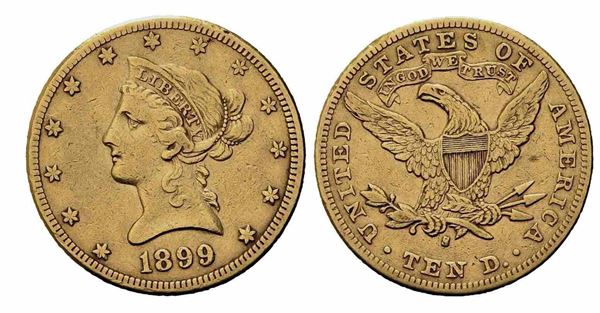 USA. 10 dollari 1899. San Francisco. Au (26,80 mm – 16,64 g). BB...  - Auction Monete e medaglie moderne Italiane ed Estere - Bertolami Fine Art - Casa d'Aste