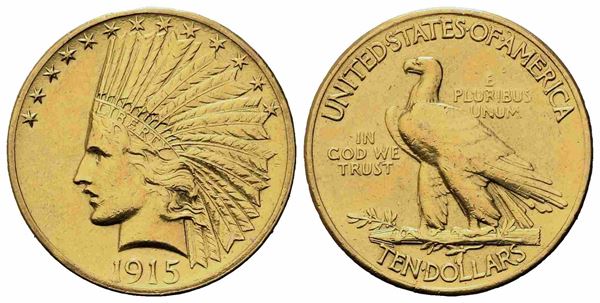 USA. 10 dollari 1915. Philadelphia. Au (26,95 mm – 16,67 g). BB+...  - Auction Monete e medaglie moderne Italiane ed Estere - Bertolami Fine Art - Casa d'Aste